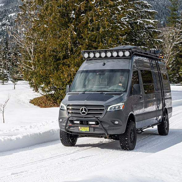 solar setup on hood of mercedes sprinter van 