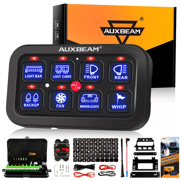 Auxbeam 8 Gang 80 Series LED Switch Panel Kit Automatic Dimmable Blue/Green