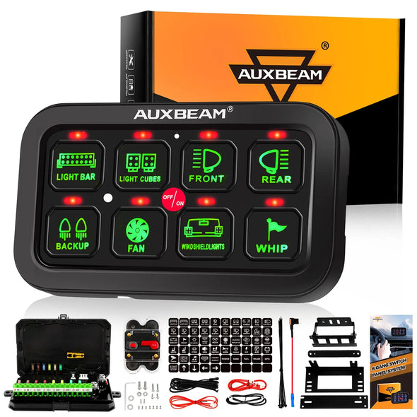 Auxbeam 8 Gang 80 Series LED Switch Panel Kit Automatic Dimmable Blue/Green