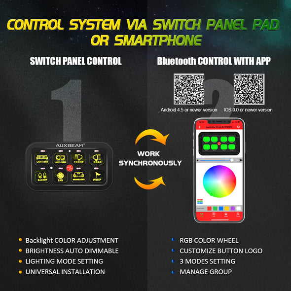 Auxbeam AR-800 RGB Switch Panel with APP, Toggle/ Momentary/ Pulsed Modes